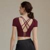 Ropa de Yoga Transfronteriza de Manga Corta para Mujer con Cinturón y Almohadilla en el Pecho Sexy Hueca Corta Deportiva Espalda de Belleza Secado Rápido Fitness Running Top