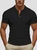Nova Camiseta Casual Masculina da Moda, Camiseta Masculina de Verão Versátil com Gola Dobrável, Cor Sólida, Manga Curta, Casual Listrada