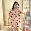 Pijama de Verano de Manga Corta para Mujer Pequeño Dinosaurio Dibujos Animados Lindos Niña Dulce Delgado Fresco Ropa de Casa de Verano