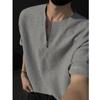 Camiseta Waffles com Zíper Metade Masculina Manga Curta Verão Moderna e Bonita Camiseta Americana Henry de Verão Masculina Manga Curta