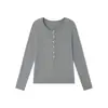 Capa base de acetato de lyocell y lana para mujer, Otoño e Invierno, Nueva, Cuello redondo, Ajuste ceñido, Tejido de punto, Color liso, Rayas, Camiseta de manga larga