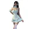 Lencería Sexy de Sirvienta Ajustada Talla Grande Sexy y Linda Sirvienta Coqueteo de Cama Pechos Grandes Vestido de Encaje Push-Up