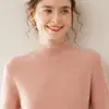 Suéter de Cachemira Otoño/Invierno Nuevo Engrosado Hombro Normal Cuello Medio Alto Jersey de Punto Top Camiseta Base Cálida para Mujer