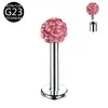 Disponibilidad del Fabricante F136 Aleación de Titanio G23 Cerámica Bola Llena de Diamante 0.9 Rosca Interna Joyería para Piercings Aretes Labret