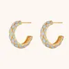 Moda Europea y Americana Nicho Elegantes Pendientes de Gota de Aceite Acero Inoxidable Chapado en Oro de 18K Color Caramelo Rueda Forma de C Pendientes de Malla para Mujeres