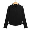 Nova Camiseta Elegante com Gola Lapela Slim-Fit Versátil Simples com Gola Lapela Abotoada, Manga Longa Feminina para Outono 315