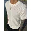 Estilo Old Money Malha Vazada Seda de Gelo Manga Curta Roupa de Verão Masculina, Camiseta de Malha de Alta Qualidade Fresca e Respirável Manga Meia