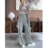 Conjunto de roupa para o início do outono para mulheres, estilo casual coreano, cardigã de manga longa liso, top regata e calça pantalona, um conjunto de três peças para vendas transfronteiriças