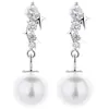 Aretes de Perla para Mujer, Joyería para Orejas de Plata 925, Clavos para Orejas de Lujo Ligero de Gama Alta, Aretes de Estrella, Joyería de Perla de Concha y Circonita Regalo