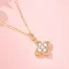 Collar de Rueda de la Fortuna Flor de Trébol de Cuatro Hojas para Mujer Plata de Ley S925 Nicho Lujo Ligero Versátil Cadena para Clavícula de Gama Alta con Micro Zirconia