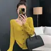 Cárdigan de punto con cuello en V y manga larga estilo coreano, nuevo suéter corto de punto de moda otoño 2026 para mujer