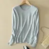 Suéter de punto para mujer otoño e invierno Nuevo Cuello redondo Delgado Sin lana Suéter corto Talla grande Pulóver Camiseta básica Venta al por mayor