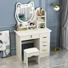 Tocador para dormitorio, tocador de maquillaje simple y moderno con espejo, mesita de noche con gabinete de almacenamiento, pequeño tocador de moda estilo influencer de Instagram para niñas