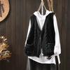 Cárdigan Chaleco de Punto de Algodón con Trenzas de Bolsillo para Mujer, Holgado, Otoño, Vintage, Casual, Cuello en V, Sin Mangas, Chaleco Apilado
