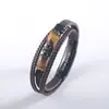 Pulsera de Piedra Ojo de Tigre de Venta Caliente Transfronteriza Europea y Americana Pulsera de Cuerda Multicapa Ajustable Pulsera de Cuero Pulsera con Hebilla Magnética Joyería para Hombres