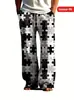 Calça de Casa Casual Reta Solta com Estampa 3D para Homem Calça Esportiva Xadrez Tendência