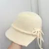Sombrero de Cubo de Color Sólido con Lazo y Abertura Trasera para Mujer, Nuevo de Primavera, Casual, para Adelgazar la Cara, Sombrero de Punto, Protección Solar, Sombrero de Cubo