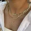 Colar Cruz de Diamante Europeu e Americano Transfronteiriço Três Camadas Cobre Banhado 14K Corrente Japonesa Corrente Caixa Colar em Camadas para Mulheres