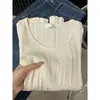 Suéter tejido de color sólido suave estilo coreano con cuello cuadrado y manga larga para mujer, otoño e invierno, puro y seductor, adelgazante, capa interior de moda