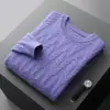 Suéter de cachemira para hombre con cuello redondo, suéter de lana de punto trenzado grueso, corte holgado, talla grande, jersey, manga larga, suéter base de punto