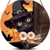 Explosiones Transfronterizas Halloween Fantasma Calabaza Gato Negro Murciélago Araña Gato Negro Dulce o Truco Sombrero de Bruja Plato de Madera Placa de Bienvenida para Puerta
