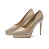 1233A Sapatos Femininos Únicos 2025 Verão Novo Couro Envernizado Pontudo Impermeável Mesa Sexy Elegante Salto Agulha Salto Alto