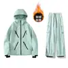 Conjunto de Macacão de Esqui Totalmente Selado com Forro de Lã para -10 Graus, Jaqueta e Calça de Esqui Resistentes à Água para Homens e Mulheres, Tamanho Grande e Extra Largo.