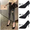 Tacones altos para mujer, nueva colección primavera/otoño 2026, tacones de aguja negros, punta fina, corte bajo, gamuza, zapatos profesionales, calidad de exportación, tallas grandes, zapatos formales