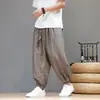 Calças de seda gelada estampadas com padrão estilo chinês para homens, calças esportivas casuais finas de verão, calças harém largas plus size para caras grandes