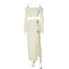 Moda Femenina Europea y Americana Primavera 2026 Nuevo Estilo Escote Bardot Manga Larga Bustier Sexy Falda con Abertura Alta Conjunto de Dos Piezas para Mujer