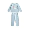 Conjunto de capa base DeRong para otoño e invierno para niños, cómodo y versátil, camiseta de manga larga sin costuras y pantalones largos, ropa de estar para niñas, top y pantalones de otoño