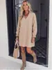 Vestido Feminino Boho Soltinho de Manga Raglan Longa com Decote V de Comprimento Médio - Europeu e Americano Transfronteiriço da Amazon