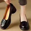Mocasines para mujer de piel suave y suelas blandas, cómodos para los pies, versátiles, a la moda, retro, tacón grueso, punta redonda, zapatos Mary Jane cómodos y de corte bajo