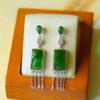 Aretes de borla de plata 925 para mujer con incrustaciones de jade Hetian jaspe ins pequeños frescos dulces versátiles personalidad temperamento aretes