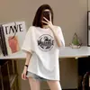 Camiseta de Manga Corta para Mujer de Algodón Puro Gris Oscuro, Nuevo Estilo Verano 2025, Top Holgado Estilo Europeo Oversize, Camiseta de Moda al por Mayor