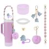 Conjunto de 7 peças de copo decorativo com tampa de palha, conjunto de copos, corrente de copo, pingente de chave, série de bruxa fluorescente, bola de pelúcia pendurada