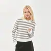 Suéter pullover de punto para mujer de otoño e invierno, superventas transfronterizo de Amazon, con cuello camisero, a rayas, corte holgado, versátil, de manga larga