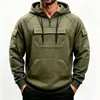2026 Nova Jaqueta Moletom Casual Masculina com Capuz, Patchwork de Cor Sólida Quente Outono/Inverno, Multi-Bolsos, Cordão