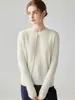Suéter 100% Caxemira Pura Feminino Gola Redonda Trançado Cardigã Roupa Externa Quente Slim Fit Temperamento Casual Versátil Malharia