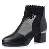 Sandalias de verano para mujer, zapatos de malla para mujer, botas de malla huecas, transpirables, de tacón medio, de tacón grueso, con boca de pez, de talla grande