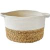 Cesta de Armazenamento Tecida com Fio de Algodão de Palha de Jacinto d'Água Estilo Japonês, Cesta de Mão para Roupas e Brinquedos, Cesta de Armazenamento Minimalista Moderna