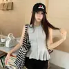 Diseño que enfatiza la cinturaEstilo dulce y picante Dobladillo con volantes Ceñido a la cintura Adelgazante Top sin mangas de cuello redondo 26154