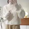 Suéter de punto trenzado de cuello alto estilo europeo y americano para mujer, nuevo suéter base de punto liso de comercio exterior transfronterizo de otoño e invierno para mujer