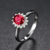 Anillo de Moda con Incrustaciones de Flores Gema Color Turmalina Roja Anillo Abierto Ajustable Anillo Elegante para Mujer