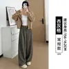 Calça xadrez preta para mulheres, novo estilo de outono 2026, calça reta casual solta que afina para mulheres baixinhas, calça casual de perna larga