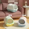 Bandeja de arena para gatos completamente cerrada, anti-salpicaduras, anti-olor, tapa abatible, bandeja de arena para gatos completamente cerrada, suministros para gatos mascotas