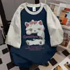 Camiseta de Manga Corta con Estampado Divertido de Gatito de Dibujos Animados y Diseño de Patchwork de Color Contrastante - Novedad Verano 2026 - Top Holgado Casual