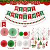 Decoración Navideña Transfronteriza Set de Abanicos de Papel Banderín Triangular Rojo y Verde Bola de Flor Cadena de Puntos Diseño de Fondo para Fiesta Navideña
