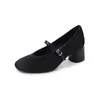 Zapatos de Salón Elegantes de Moda Femenina de 5.5cm 2026 Primavera y Otoño Nuevos Zapatos de Cuero con Punta Redonda y Tacón Grueso de una Sola Correa
