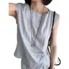 Conjunto Casual de Moda Minimalista para Mulheres Verão Azul Top de Regata Torcido Cinched na Cintura Saia de Cintura Alta Conjunto de Duas Peças